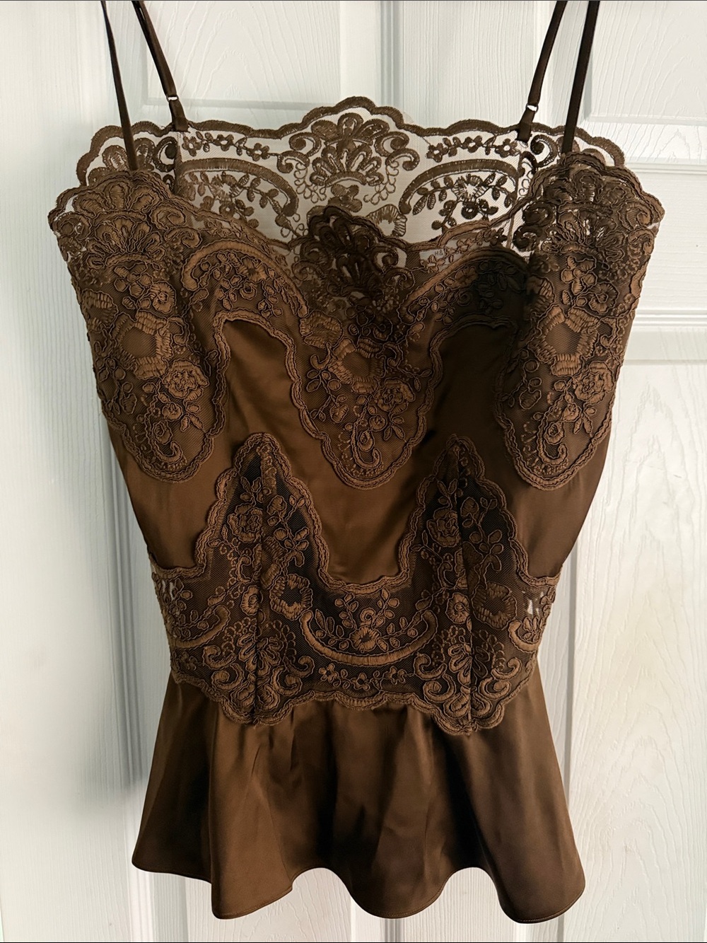 H&M Brown Lace-Trim Satin Cami